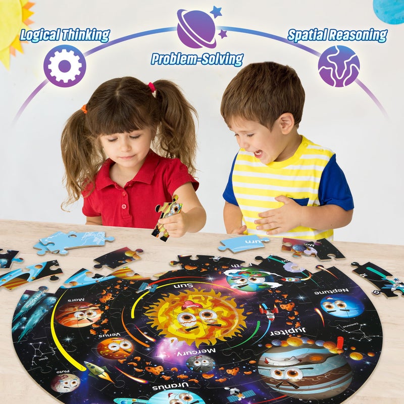 SYNARRY Solar System Floor Puzzles for Kids Ages 4-8, Large 70 Piece Jigsaw Puzzles for Kids Ages 4-6, Space Planet Astronaut Toys Puzzles, Preschool Learning Toys, Easter Basket Stuffers for Boy Girl - Image 5