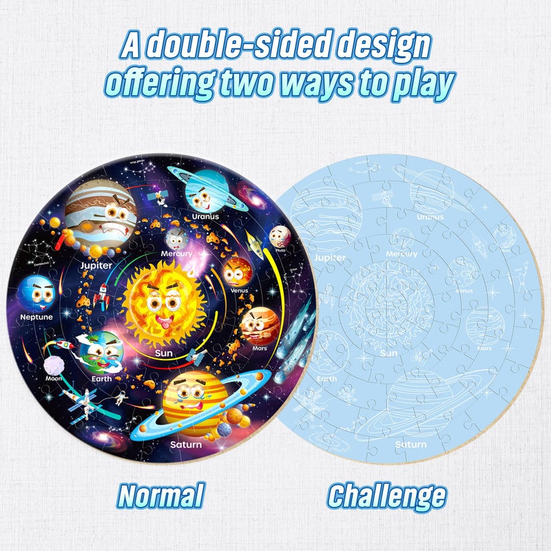 SYNARRY Solar System Floor Puzzles for Kids Ages 4-8, Large 70 Piece Jigsaw Puzzles for Kids Ages 4-6, Space Planet Astronaut Toys Puzzles, Preschool Learning Toys, Easter Basket Stuffers for Boy Girl - Image 2