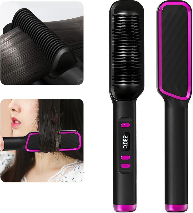 Aerbee Hair Straightener Brush, 2 in 1 Hair Straightening Iron and Curler with LCD Display & Built-in Comb, Anti-Scald Straightening Comb Curling Iron for All Hairstyles, Gift for Girls Women - Image 1