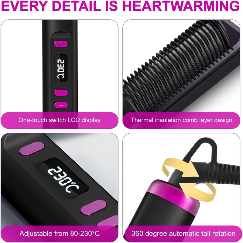 Aerbee Hair Straightener Brush, 2 in 1 Hair Straightening Iron and Curler with LCD Display & Built-in Comb, Anti-Scald Straightening Comb Curling Iron for All Hairstyles, Gift for Girls Women - Image 5