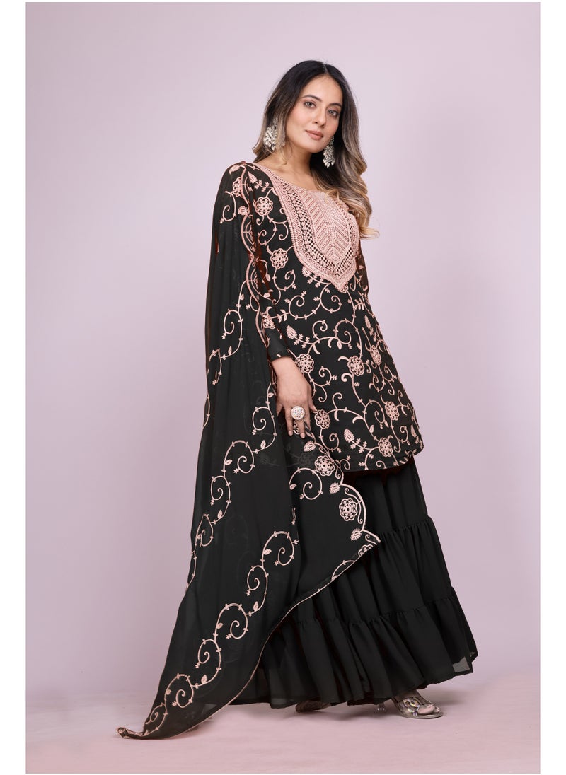 Super Asian Elegant Fox Georgette Embroidered Sharara Set – Fully Stitched Festive Ensemble  - Image 2