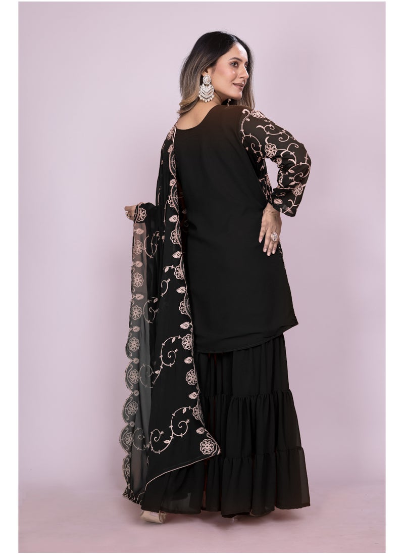 Super Asian Elegant Fox Georgette Embroidered Sharara Set – Fully Stitched Festive Ensemble  - Image 5