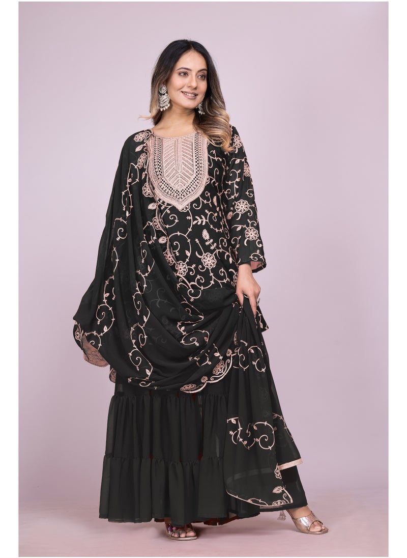 Super Asian Elegant Fox Georgette Embroidered Sharara Set – Fully Stitched Festive Ensemble  - Image 3
