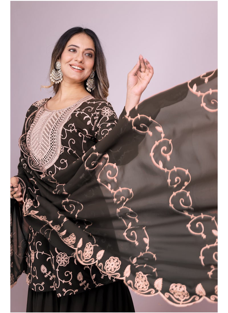 Super Asian Elegant Fox Georgette Embroidered Sharara Set – Fully Stitched Festive Ensemble  - Image 4