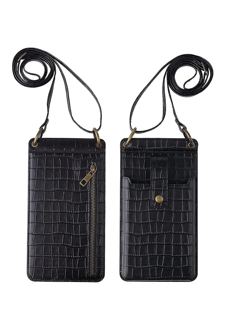 كابتن تيك جراب محفظة كروسبودي من جلد البولي يوريثان مع حافظة واقية بحزام حبل قابل للتعديل حقيبة كروس صغيرة للنساء والفتيات ، متوافق مع هاتف iPhone 12/12 Pro / 11 / XR / Xs 6.5 بوصة (أسود) - Image 1