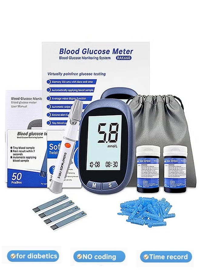 KORAX Blood Glucose Monitor Kit with 50 Blood Sugar Test Strips, 50 Lancets, 50 Alcohol Pads, 1 Blood Glucose Meter, 1 Lancing Device, No Coding Diabetes Testing Kit - Image 1
