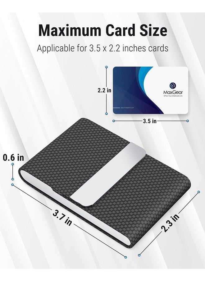 HY Business Card Holder, PU Leather Business Card Case Pocket Card Holders for Men or Women, Metal Slim Name Card Holder RFID Blocking Business Card Carrier with Magnetic Closure, Black Carbon  - Image 5