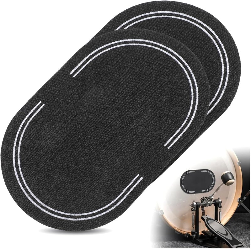 SUPVOX 2 Pcs Bass Drum Single Pedal Patch: 6.1 x 3.5 Inch Self-adhesive Drumhead Mute Pad - Percussion Instrument Accessories, Black Drum Patch for Replacement Kick Drum - Image 1