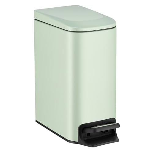 TIPGO Slim Bathroom Trash Can with Lid Soft Close, 6 Liter / 1.6 Gallon Stainless Steel Garbage Can with Removable Inner Bucket, Step Pedal, Small Trash Cans for Bedroom, Office, Kitchen (Green) - Image 1