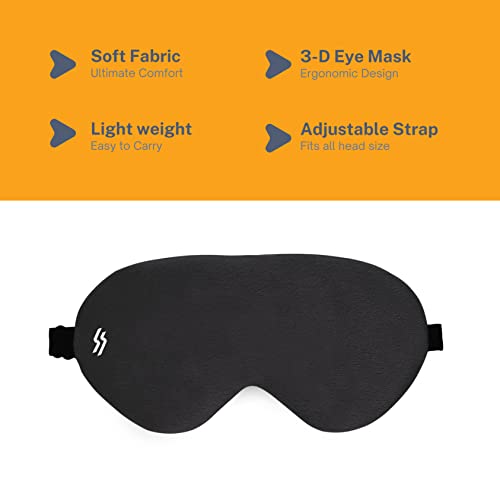 Tressential Fabric Super Soft Travel Sleep Eye Mask Or Blindfold With Adjustable Strap For Men, Women & Kids|Used For Sleeping, Traveling, Relaxation, Meditation, Blind Fold (Black) - Image 2