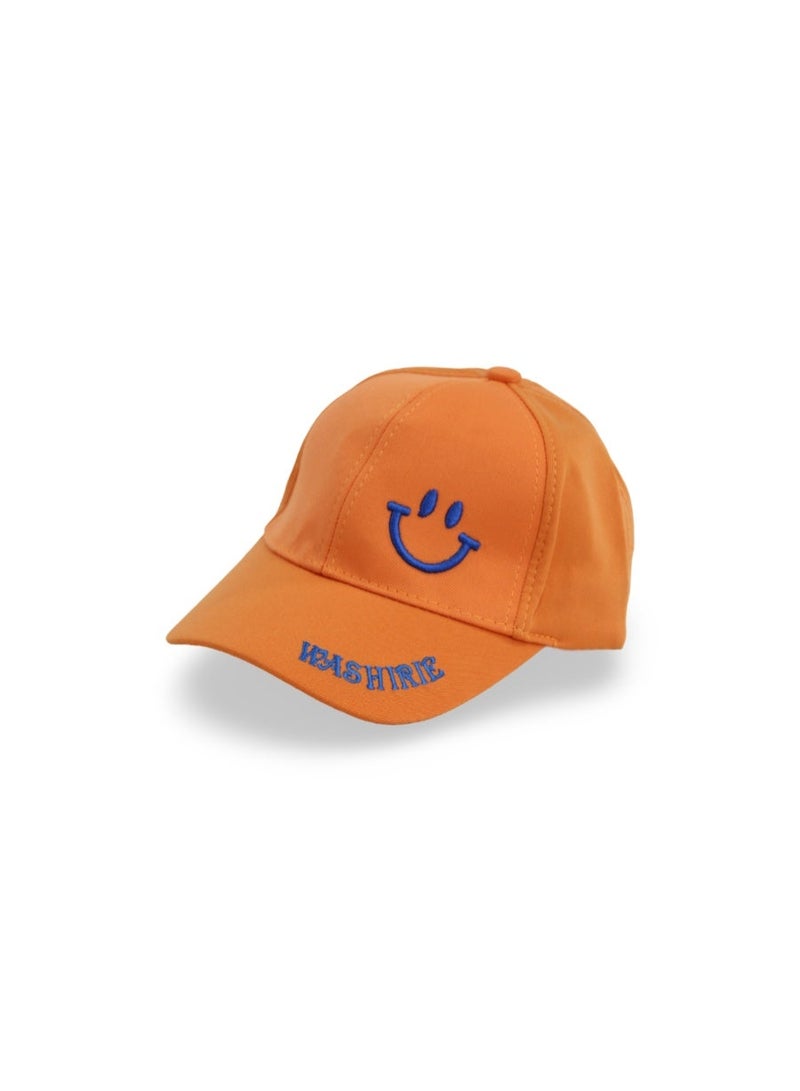 Fancy Unisex Cotton Cap – Orange with Smile Embroidery - Image 1