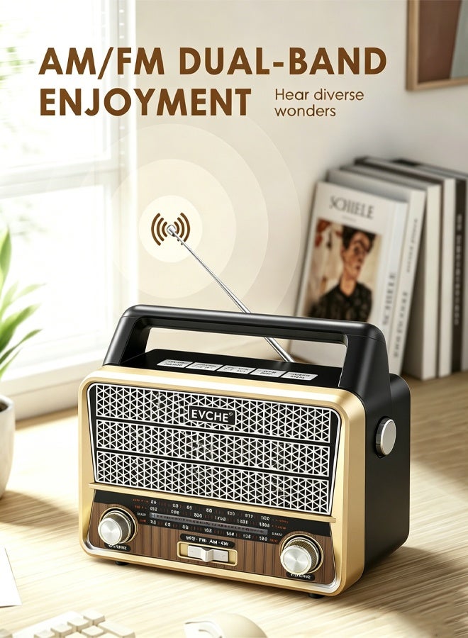 إيفتشي راديو محمول متعدد الموجات (FM/AM/SW) بتصميم قديم، يدعم البلوتوث، مشغل MP3 عبر USB وبطاقة TF، منفذ AUX، كشاف LED مدمج، بطارية قابلة لإعادة الشحن – جودة صوت عالية - Image 1