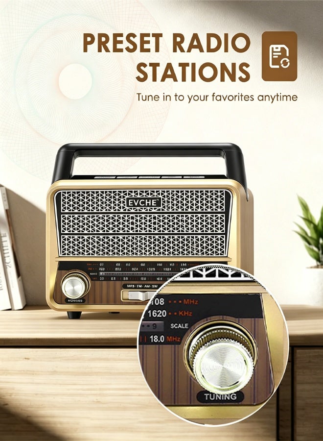 إيفتشي راديو محمول متعدد الموجات (FM/AM/SW) بتصميم قديم، يدعم البلوتوث، مشغل MP3 عبر USB وبطاقة TF، منفذ AUX، كشاف LED مدمج، بطارية قابلة لإعادة الشحن – جودة صوت عالية - Image 4