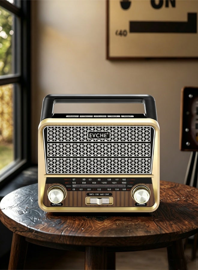 إيفتشي راديو محمول متعدد الموجات (FM/AM/SW) بتصميم قديم، يدعم البلوتوث، مشغل MP3 عبر USB وبطاقة TF، منفذ AUX، كشاف LED مدمج، بطارية قابلة لإعادة الشحن – جودة صوت عالية - Image 5