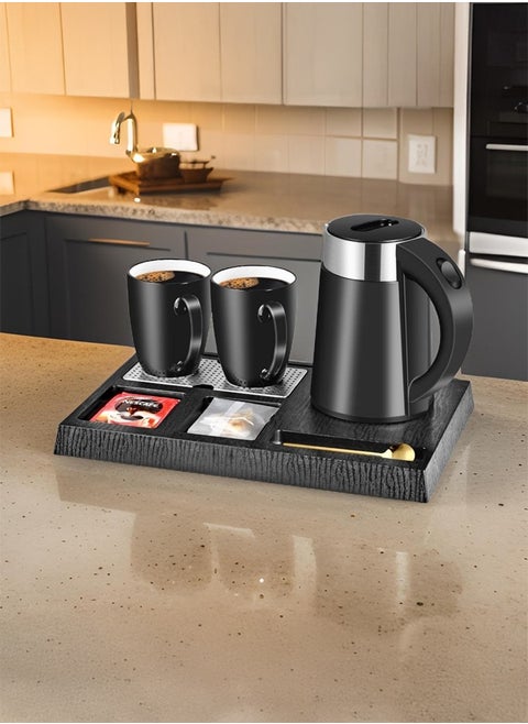 Hotel electric kettle with two ceramic cups, 800ml tea and coffee kettle, 1350W