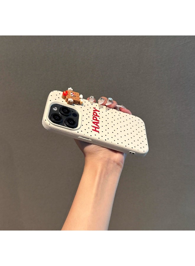 NIBEMINENT Protective TPU Case Cover For iPhone 15 Pro, White Polka Dots With 3D Gingerbread Man - Image 3