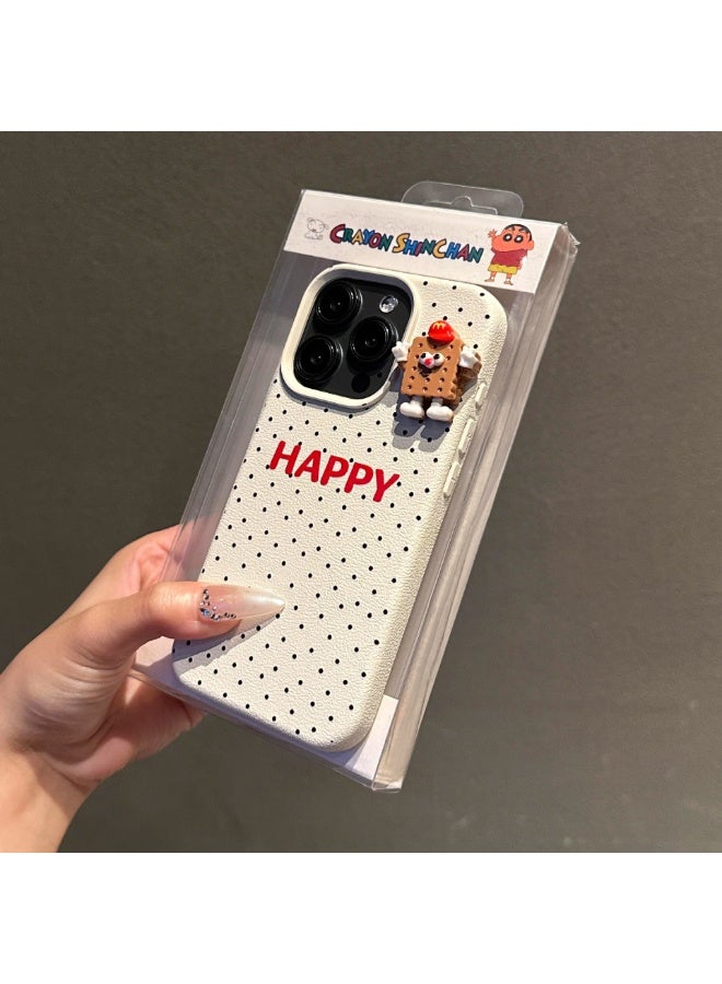 NIBEMINENT Protective TPU Case Cover For iPhone 15 Pro, White Polka Dots With 3D Gingerbread Man - Image 2