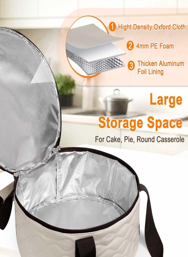 Trunab Round Insulated Casserole Carrier, Pie Carriers for Transport, Casserole Carriers for Hot or Cold Food, Round Lunch Box for Picnics, Camping, Party, with Extra Pocket for Cutlery - Image 3