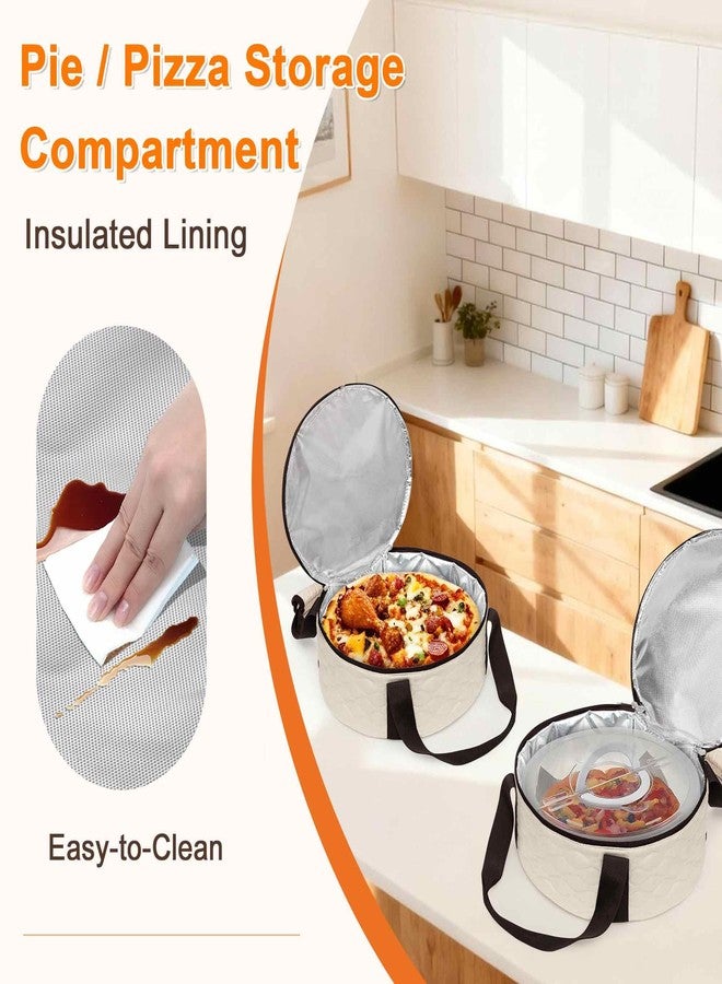 Trunab Round Insulated Casserole Carrier, Pie Carriers for Transport, Casserole Carriers for Hot or Cold Food, Round Lunch Box for Picnics, Camping, Party, with Extra Pocket for Cutlery - Image 2