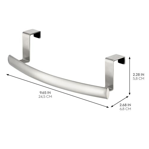 InterDesign iDesign Axis Curved Over-the-Cabinet Kitchen Bar Holder for Dish and Hand Towels, Pot Holders, 9.75" x 2.75" x 2.5" - Brushed Stainless Steel - Image 2
