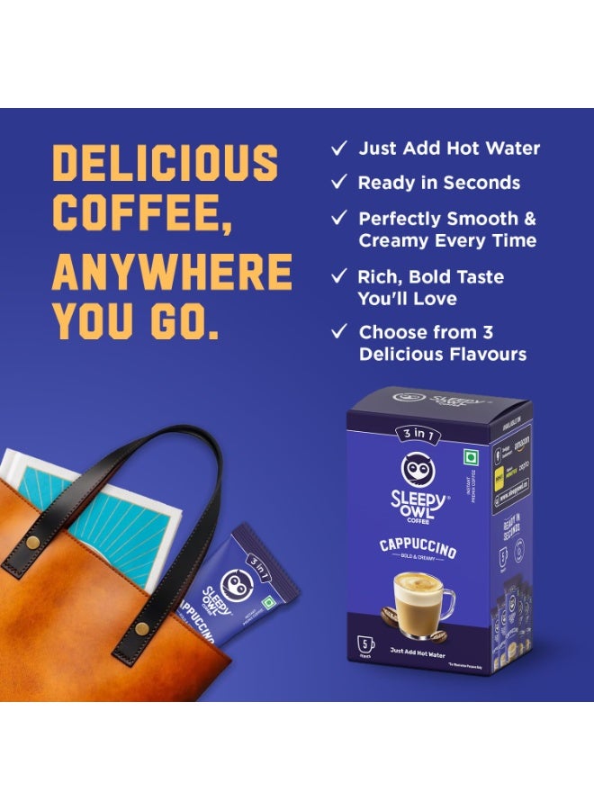 Sleepy Owl Cappuccino Instant Coffee Premix Sachets | 3 in 1 Coffee Sachet | Frothy & Creamy Cafe-Style Coffee at Home | All in One Premix Coffee Sachet Just Add Hot Water | 100g (5 Sachets x 20g) - Image 5