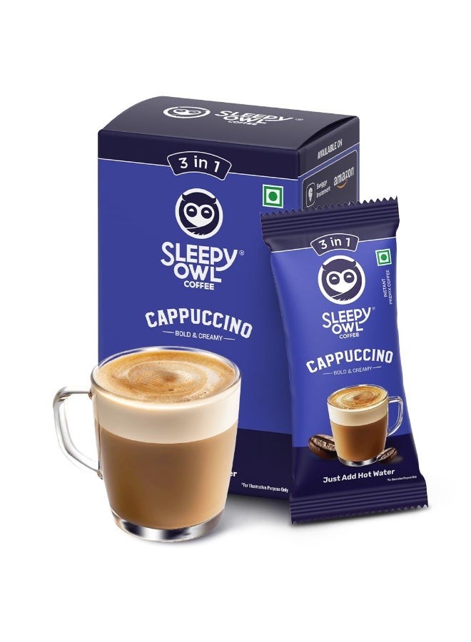 Sleepy Owl Cappuccino Instant Coffee Premix Sachets | 3 in 1 Coffee Sachet | Frothy & Creamy Cafe-Style Coffee at Home | All in One Premix Coffee Sachet Just Add Hot Water | 100g (5 Sachets x 20g) - Image 1