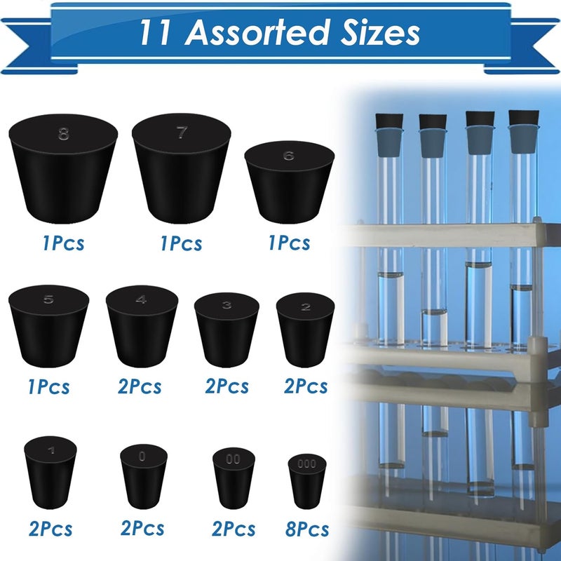 Eoppen 24Pcs Solid Rubber Stopper 11 Assorted Sizes 000# - 8# for Flask, Plug Holes, Lab Seal Rubber Stoppers - Image 3