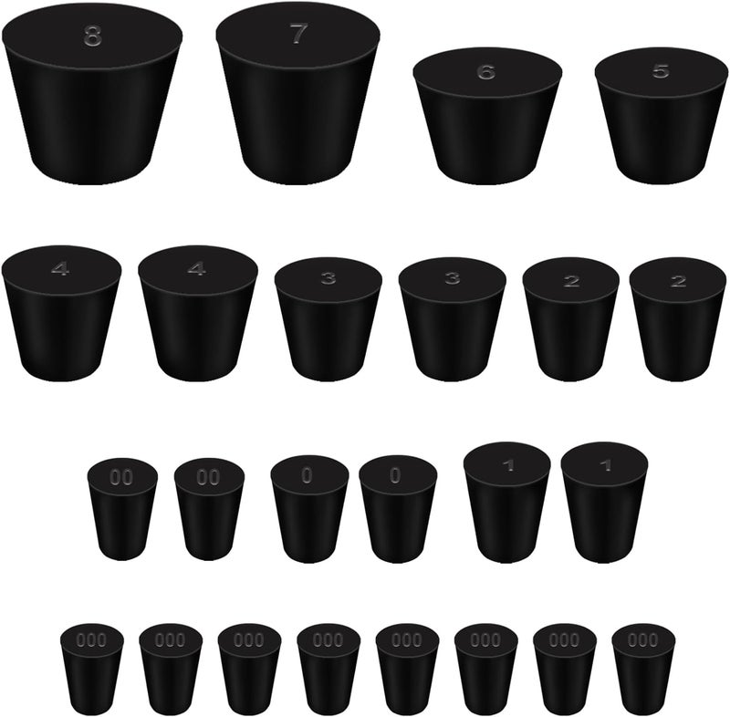 Eoppen 24Pcs Solid Rubber Stopper 11 Assorted Sizes 000# - 8# for Flask, Plug Holes, Lab Seal Rubber Stoppers - Image 1