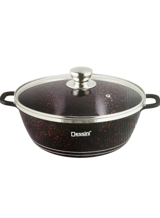 DESSINI Ceramic Non-Stick Casserole Cooking Pot With Lid Black/Red/Clear 32cm