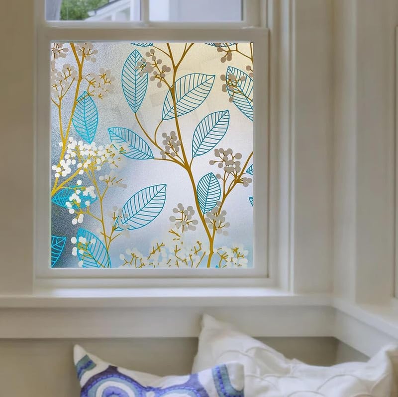 HomeVera Decorative Peel and Stick Glass Film Window Film for Glass Film for Windows Privacy - Blue Leaves12 X 36 Inchs - Image 4
