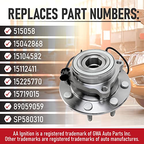 AA Ignition Front Wheel Hub Bearing Assembly - Compatible with Chevy, GMC & Hummer - 4WD Silverado 1500, Classic, Suburban, Sierra 1500 HD, 2500 HD, Yukon XL, H2 - Replaces 515058,15042868, 15104582, 15112411 - Image 3