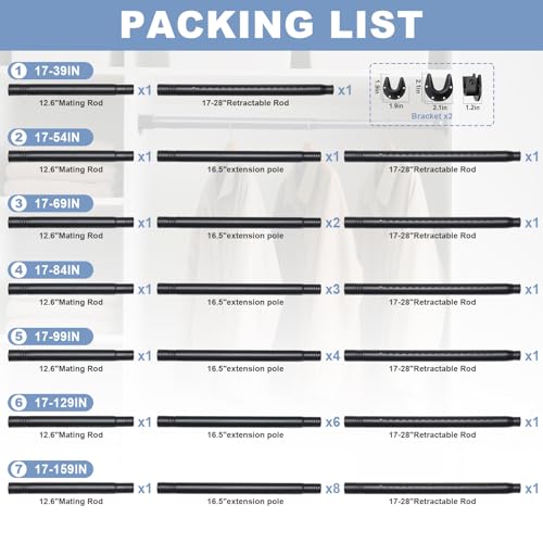 FactionGarden Closet Rods For Hanging Clothes,17-39 Inches Stepless Spring Adjustable Closet Rod With bracket U-shaped,1.3 Inches Heavy Duty Closet Hanging Rod For Wardrobe,Laundry room,Bathroom And Windows - Image 2