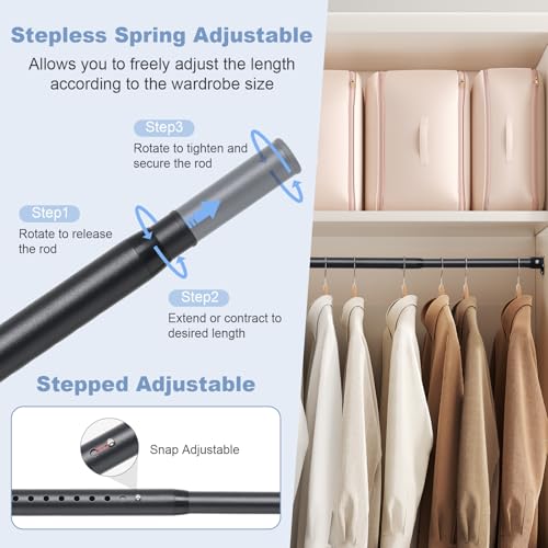 FactionGarden Closet Rods For Hanging Clothes,17-39 Inches Stepless Spring Adjustable Closet Rod With bracket U-shaped,1.3 Inches Heavy Duty Closet Hanging Rod For Wardrobe,Laundry room,Bathroom And Windows - Image 3