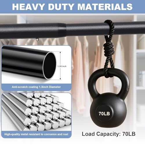 FactionGarden Closet Rods For Hanging Clothes,17-39 Inches Stepless Spring Adjustable Closet Rod With bracket U-shaped,1.3 Inches Heavy Duty Closet Hanging Rod For Wardrobe,Laundry room,Bathroom And Windows - Image 4