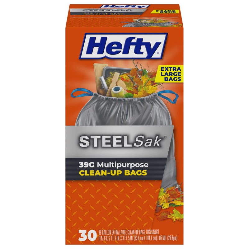 Hefty Steelsak Heavy Duty Large Trash Bags Gray Unscented 39 Gallon 30 Count
