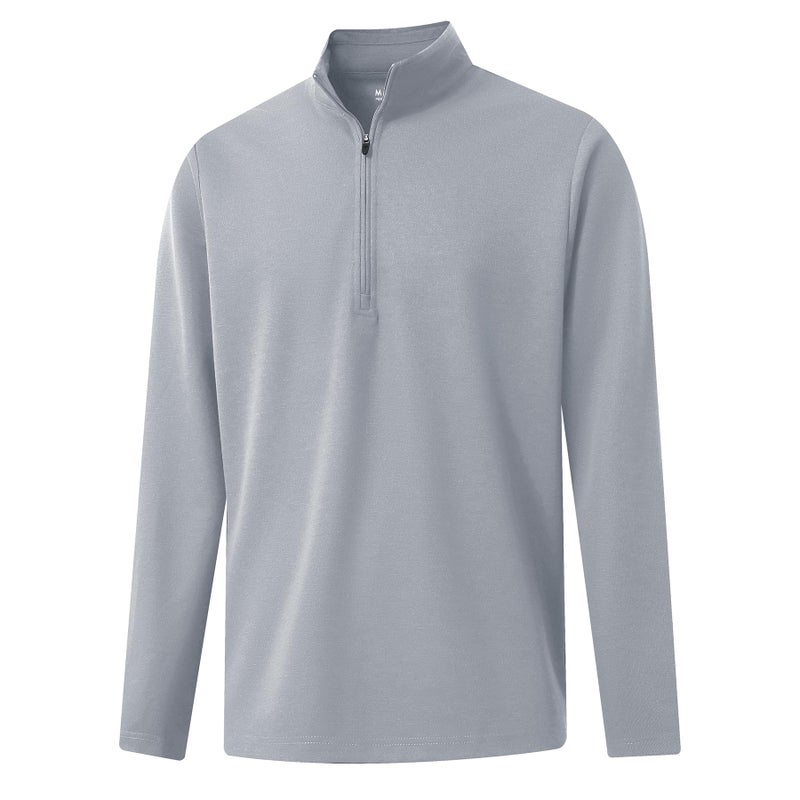 M MAELREG Mens Quarter Zip Pullover Dry Fit Mock Neck Long Sleeve Performance Casual Sport Golf Sweatshirt for Men Light Grey - Image 1
