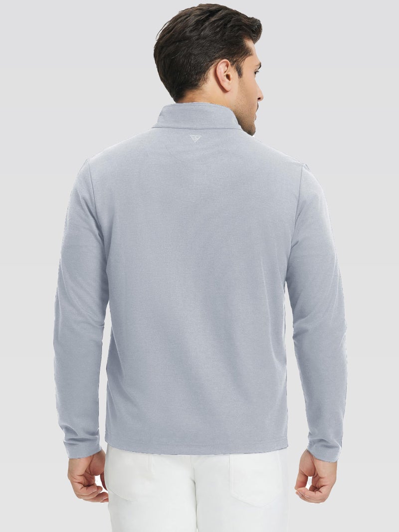 M MAELREG Mens Quarter Zip Pullover Dry Fit Mock Neck Long Sleeve Performance Casual Sport Golf Sweatshirt for Men Light Grey - Image 3
