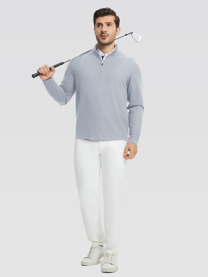 M MAELREG Mens Quarter Zip Pullover Dry Fit Mock Neck Long Sleeve Performance Casual Sport Golf Sweatshirt for Men Light Grey - Image 4