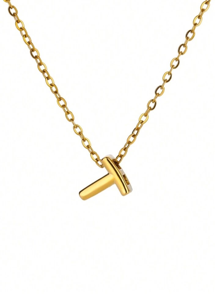 إيكوال سلسال نسائي أنيق مصنوع من الاستانلس ستيل مطلي باللون الذهبي بتصميم حرف