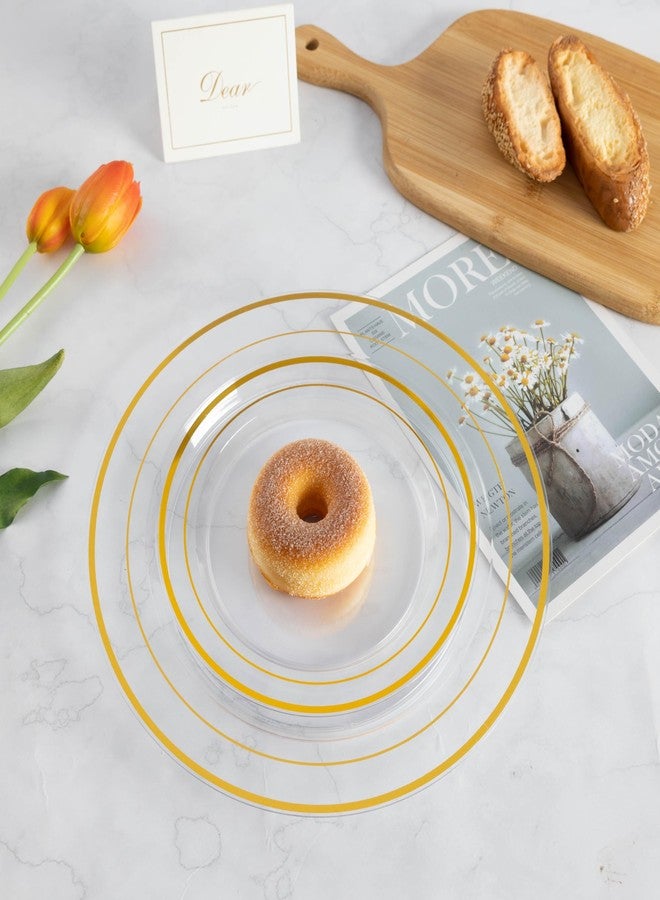 Lullaby 102PCS Clear Plastic Plate with Gold Rim, Includes 51pcs Dinner Plates 10” and 51pcs Dessert Plates 7”, Disposable Elegant Plate for Birthdays, Parties and Wedding - Image 4