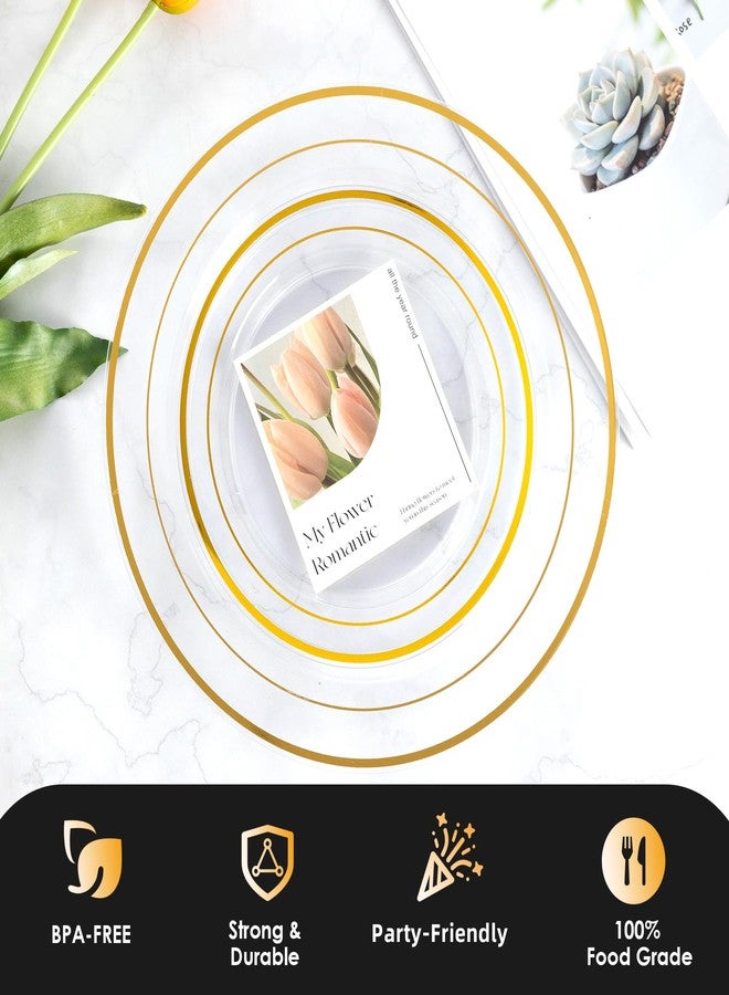 Lullaby 102PCS Clear Plastic Plate with Gold Rim, Includes 51pcs Dinner Plates 10” and 51pcs Dessert Plates 7”, Disposable Elegant Plate for Birthdays, Parties and Wedding - Image 3