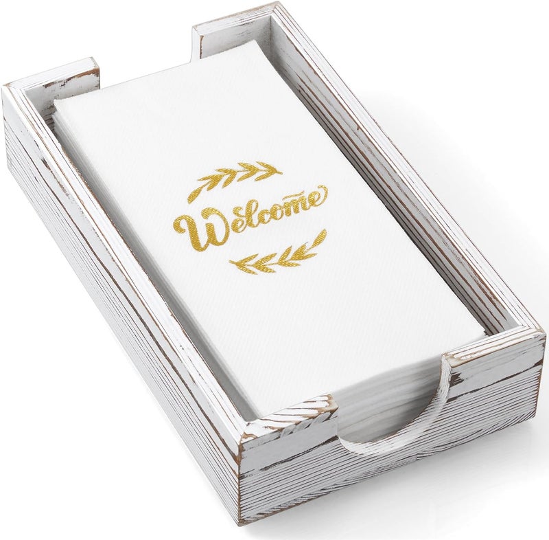 Bivvclaz Napkin Holder for Bathroom White Washed Wood Guest Towel Holder Tray for Bathroom Disposable Paper Hand Towel Holder for Bathroom Accessories Dinner Napkin Holder for Kitchen Table Party - Image 1