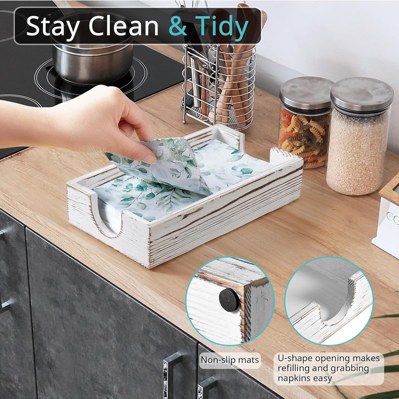 Bivvclaz Napkin Holder for Bathroom White Washed Wood Guest Towel Holder Tray for Bathroom Disposable Paper Hand Towel Holder for Bathroom Accessories Dinner Napkin Holder for Kitchen Table Party - Image 3