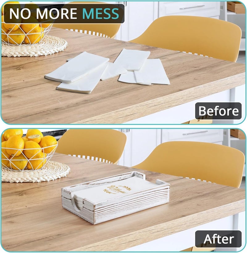 Bivvclaz Napkin Holder for Bathroom White Washed Wood Guest Towel Holder Tray for Bathroom Disposable Paper Hand Towel Holder for Bathroom Accessories Dinner Napkin Holder for Kitchen Table Party - Image 4