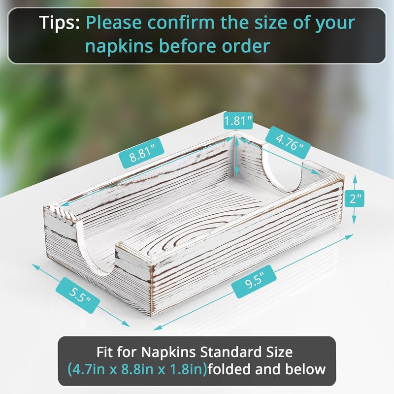 Bivvclaz Napkin Holder for Bathroom White Washed Wood Guest Towel Holder Tray for Bathroom Disposable Paper Hand Towel Holder for Bathroom Accessories Dinner Napkin Holder for Kitchen Table Party - Image 2