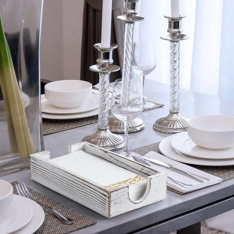 Bivvclaz Napkin Holder for Bathroom White Washed Wood Guest Towel Holder Tray for Bathroom Disposable Paper Hand Towel Holder for Bathroom Accessories Dinner Napkin Holder for Kitchen Table Party - Image 5