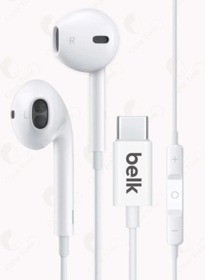 بيلك سماعات أذن من النوع C فاخرة مع ميكروفون l جهير عميق l صوت نقي للغاية l عزل الضوضاء l سلك متين بطول 1.2 متر وملائم بشكل مريح للاستخدام طوال اليوم - Image 1