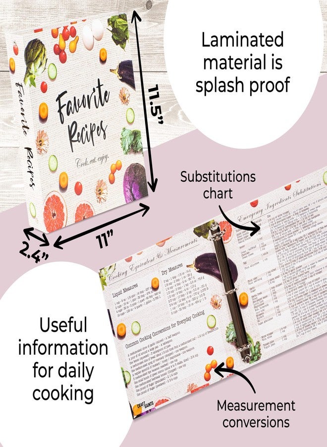 CraftSaints Recipe Binder 8.5x11, 3 Ring DIY Cookbook Binder Kit 12 Dividers & 25 Plastic Sleeves & 25 Recipe Pages & 36 Labels, Recipe Organizer Binder Kit, Recipe Book (Vegetable) - Image 4