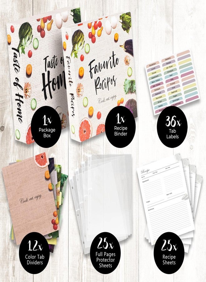 CraftSaints Recipe Binder 8.5x11, 3 Ring DIY Cookbook Binder Kit 12 Dividers & 25 Plastic Sleeves & 25 Recipe Pages & 36 Labels, Recipe Organizer Binder Kit, Recipe Book (Vegetable) - Image 5