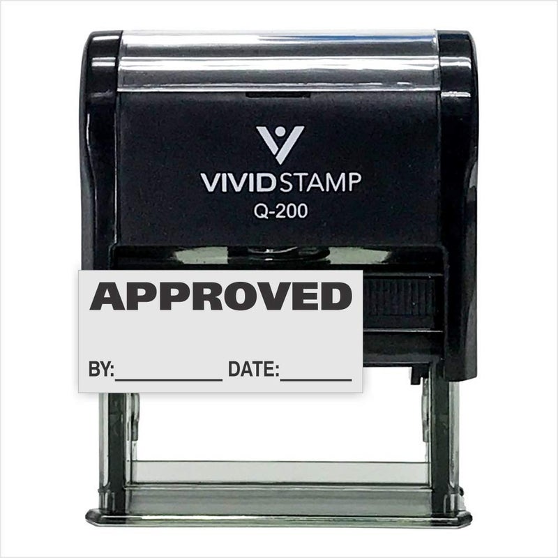 Vivid Stamp Approved wby Date Line SelfInking Office Rubber Stamp Black  Medium